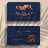 Roofer QR Code Navy Blue Copper Rounded Roofing Visitekaartje