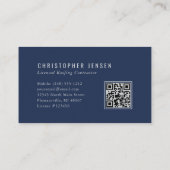 Roofer QR Code Roofing Business Navy Blue Silver Visitekaartje (Achterkant)