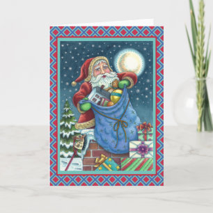 ROOFTOP SANTA BAG VAN TOYS, DOLLHOUSE, HOBBYHORSE FEESTDAGEN KAART