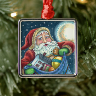 ROOFTOP SANTA BAG VAN TOYS, DOLLHOUSE, HOBBYHORSE METALEN ORNAMENT