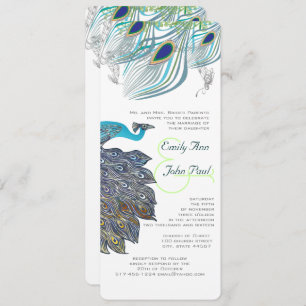 Rooien 20s Peacock Feathers Wedding Invitations Kaart