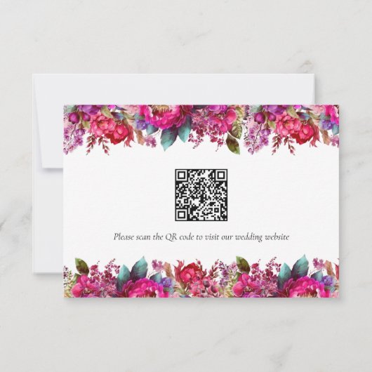 Rooimagenta rozenkrans katholieke trouwreactiekaar RSVP kaartje (Achterkant)