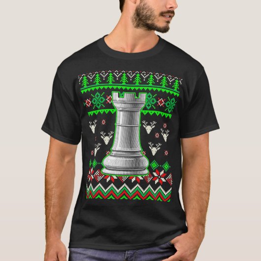 Rook Chessmen Ugly Kerstmis T-shirt (Voorkant)