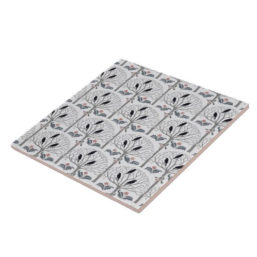 Rook en Holly Pattern Kerstkunst Tile Trivet Tegeltje (Zijkant)