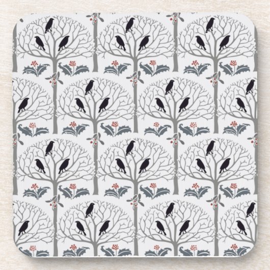 Rook- en Holly Pattern-kerstkurk Onderzetter set (Voorkant)