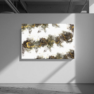Rook in zwart grijs omhoog bewegend met gouden tin canvas afdruk