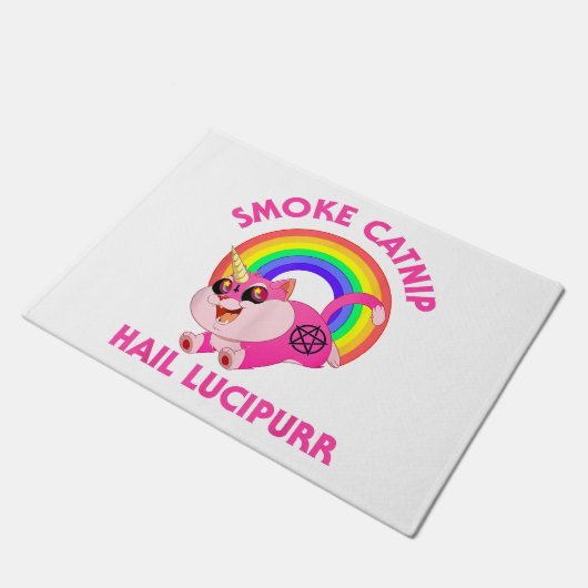 Rook Kattenkruid Hail Lucipurr, Grappige Satan Kat Deurmat (Schuin)