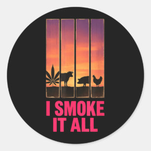 Rook Pot Roker Vleeseter Humor Bbq-ontwerp Ronde Sticker