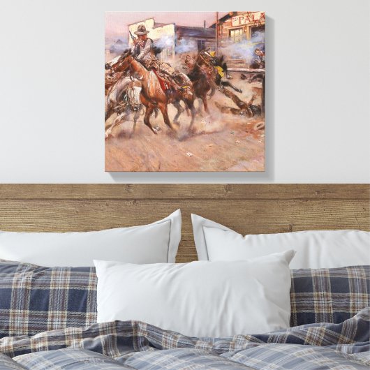 “Rook van een ‘45” van Charles M Russell Canvas Afdruk (Insitu (Slaapkamer))
