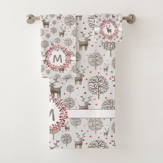 Rook Wit Rendier Patroon Waterverf Monogram Bad Handdoek (Insitu)