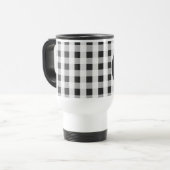 Rookgrijze Gingham Patroon Persoonlijk Monogram Reisbeker (Voorkant links)