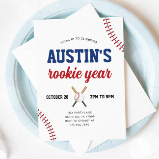 Rookie Année Baseball 1er Anniversaire Invitation