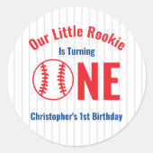 Rookie Baseball 1e verjaardag Ronde Sticker (Voorkant)