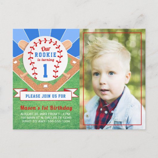 Rookie Baseball 1er Anniversaire Photo Invitation (Devant)