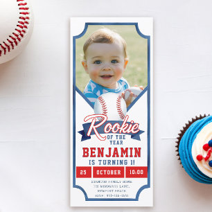 Rookie Baseball Foto Blue Boy 1st Verjaardag Kaart
