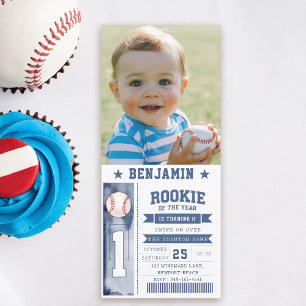 Rookie Baseball Foto Blue Boy Verjaardag Uitnodigi Kaart
