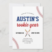 Rookie Jaar Baseball 1e verjaardag Uitnodiging (Voorkant)