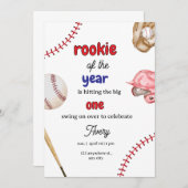 Rookie of the Year Baseball 1st Birthday Invitatio Kaart (Voorkant / Achterkant)