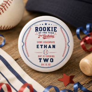 Rookie of the Year Honkbal 2e Verjaardag Kinderen Ronde Button 3,2 Cm
