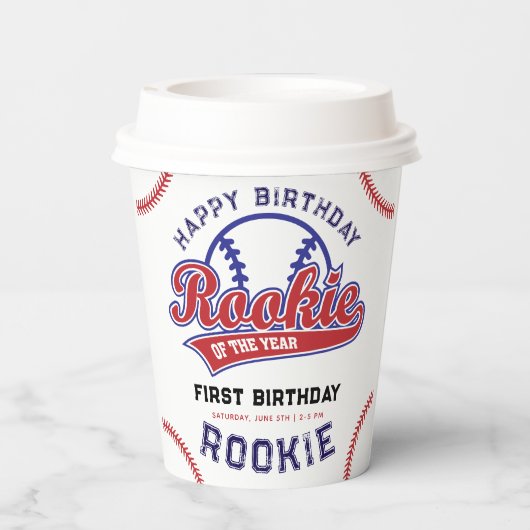 Rookie van het Jaar 1e verjaardag honkbal Papieren Bekers (Achterkant)