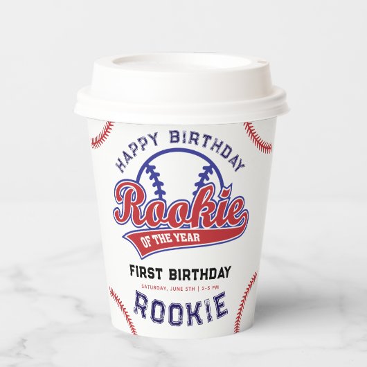 Rookie van het Jaar 1e verjaardag honkbal Papieren Bekers (Voorkant)