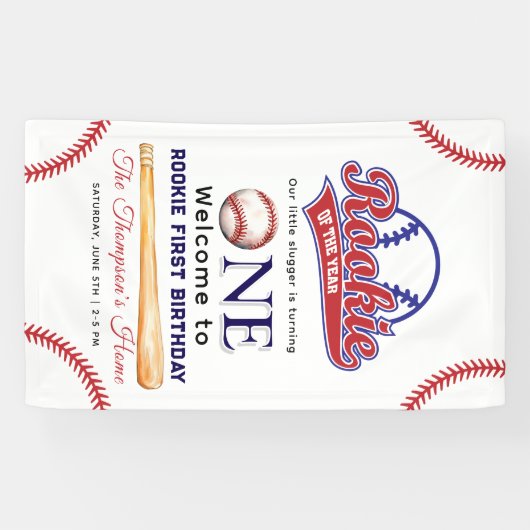 Rookie van het Jaar 1e verjaardag honkbal Spandoek (Horizontaal)