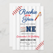 Rookie van het Jaar 1e Verjaardagsfeestuitnodiging Kaart (Voorkant / Achterkant)