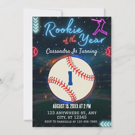 Rookie van het Jaar 1e Verjaardagsfeestuitnodiging Kaart (Voorkant)