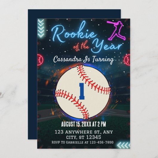 Rookie van het Jaar 1e Verjaardagsfeestuitnodiging Kaart (Voorkant / Achterkant)