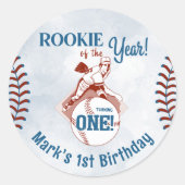 Rookie van het Jaar Baseball 1e Verjaardag Sticker (Voorkant)