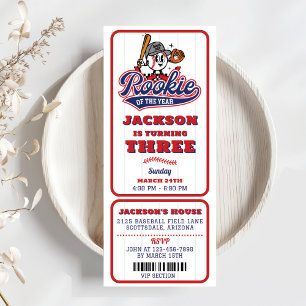 Rookie van het Jaar Baseball Ticket 3e verjaardag Kaart