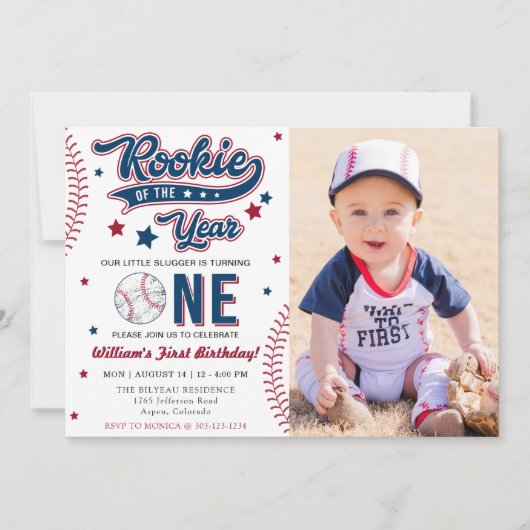 Rookie van het jaar eerste verjaardag honkbalparti kaart (Voorkant)