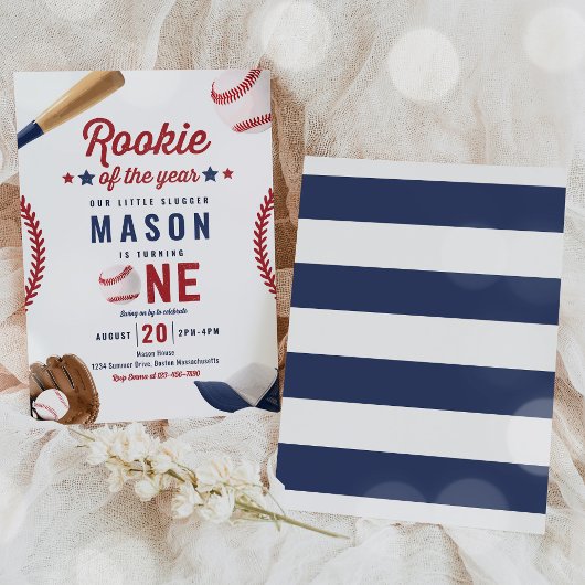 Rookie van het jaar honkbal 1e verjaardagsfeest kaart