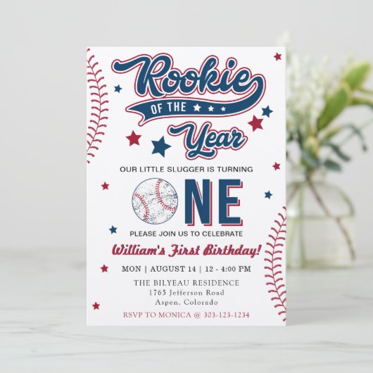 Rookie van het Jaar Honkbal Eerste Verjaardagsfees Kaart (Staand voorkant)
