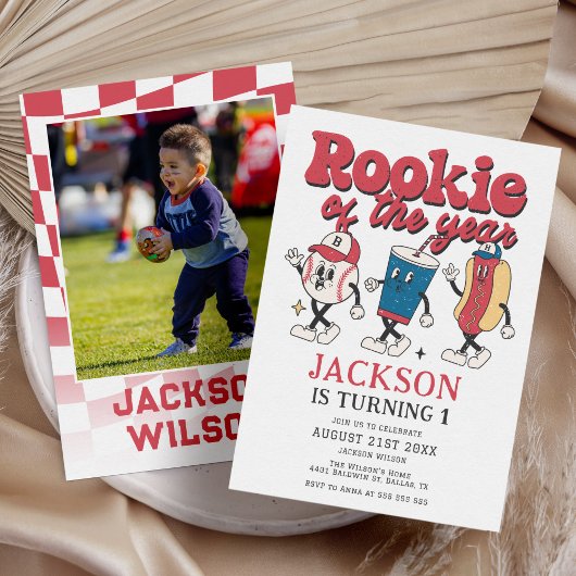 Rookie van het Jaar Honkbal Groovy 1e Verjaardag Kaart