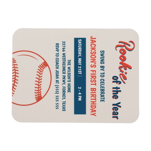 Rookie van het Jaar Honkbal Verjaardagsfeest Magneet (Horizontaal)