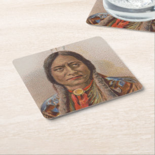 Rooksignalen: Lakota Indian Chief Sitting Bull Vierkante Kartonnen Onderzetter
