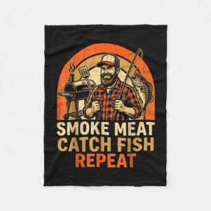 Rookvlees vang vis herhaal bbq vader vissen grappi fleece deken