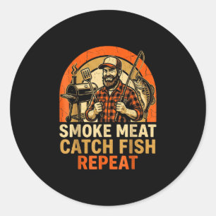 Rookvlees vang vis herhaal bbq vader vissen grappi ronde sticker