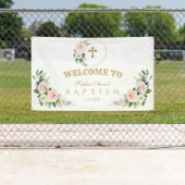 Roomroze Bloemen Gouden Doop Welkomstbord Spandoek (Insitu)