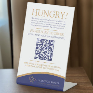 Roomservice eten bestellen Hotel Motel B&B QR code Reclamebord Met Voetstuk