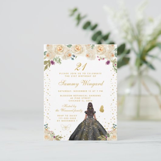 Roomskleurige bloemen donkere huid Prinses Verjaar Briefkaart (Staand voorkant)