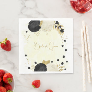 Roomzwart en witte bloemen gouden bruiloft servet