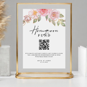 Roos Anjer Honeymoon Fund Cash QR Code Huwelijk Reclamebord Met Voetstuk