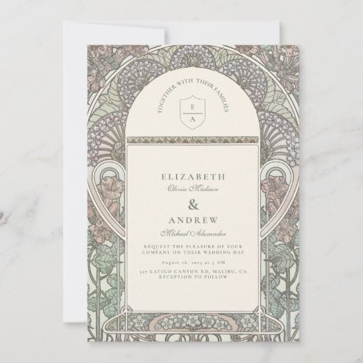  Roos Arch Art Nouveau bruiloft Kaart (Voorkant)