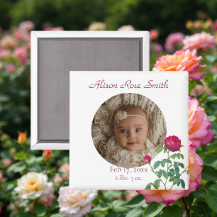  Roos Baby Meisje Geboorte Aankondiging Magneet