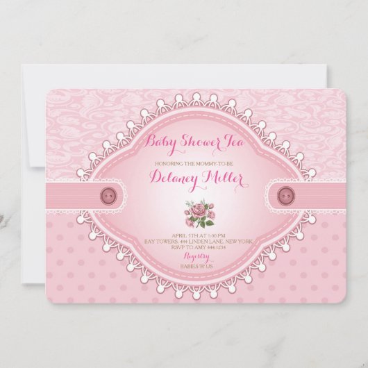  Roos Baby shower Tea Party Invitation Kaart (Voorkant)