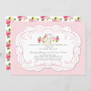 Roos Baby shower Tea Party Uitnodiging