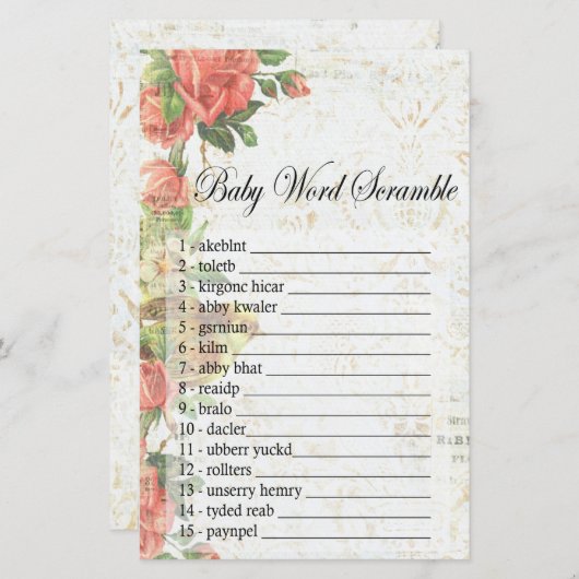 roos Baby word scramble game (Voorkant / Achterkant)