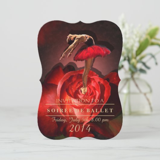 Roos Ballerina - Uitnodiging Kaart (Staand voorkant)